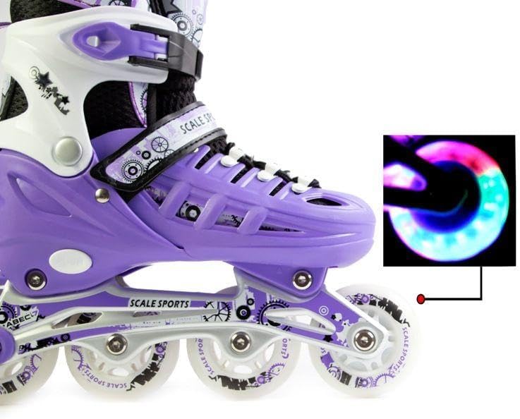Scale Sports - Adjustuble Roller Skates with light up wheels for children and adults | Purple
