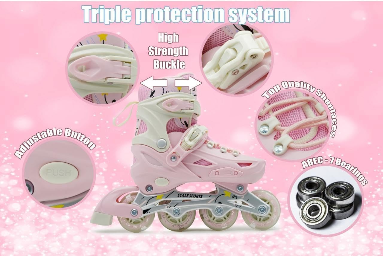 Scale Sports Adjustable Roller Skates with Light-Up Wheels | Pink