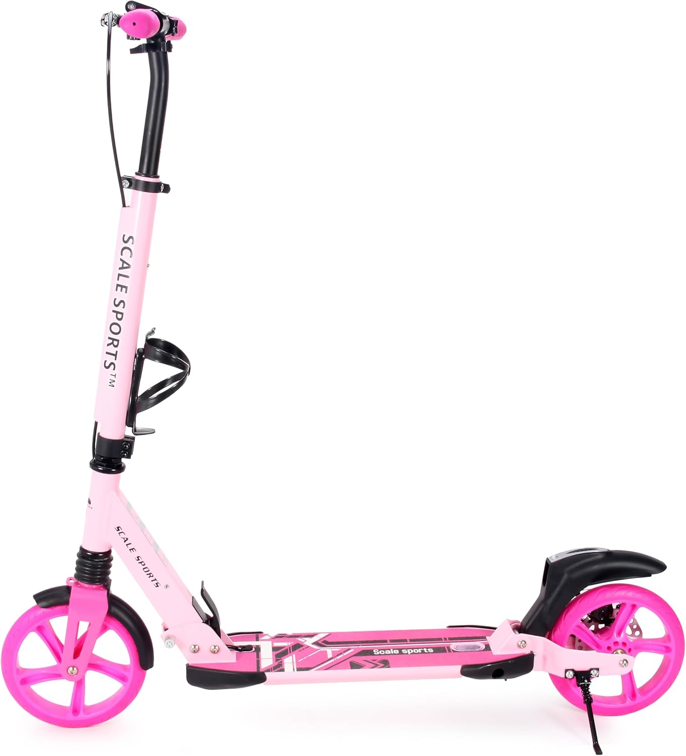 Scale Sports Pink Kick Scooter – Folding, Adjustable for Kids & Adults, Disc Brake, Dual Suspension, 200mm Wheels