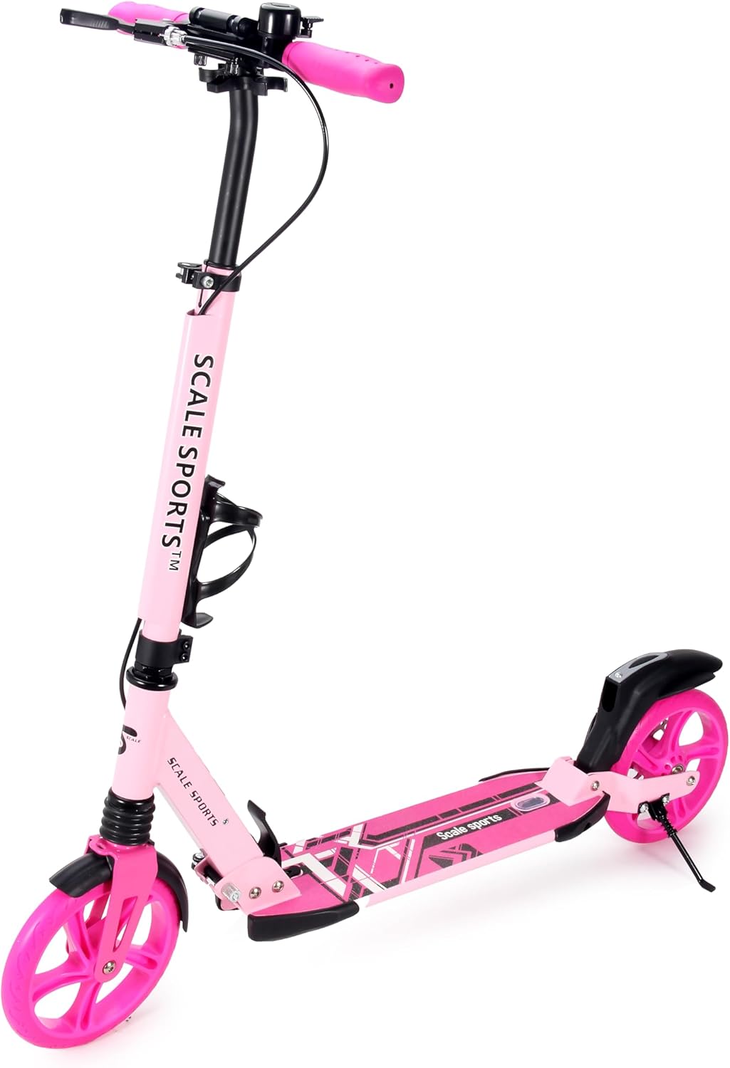 Scale Sports Pink Kick Scooter – Folding, Adjustable for Kids & Adults, Disc Brake, Dual Suspension, 200mm Wheels