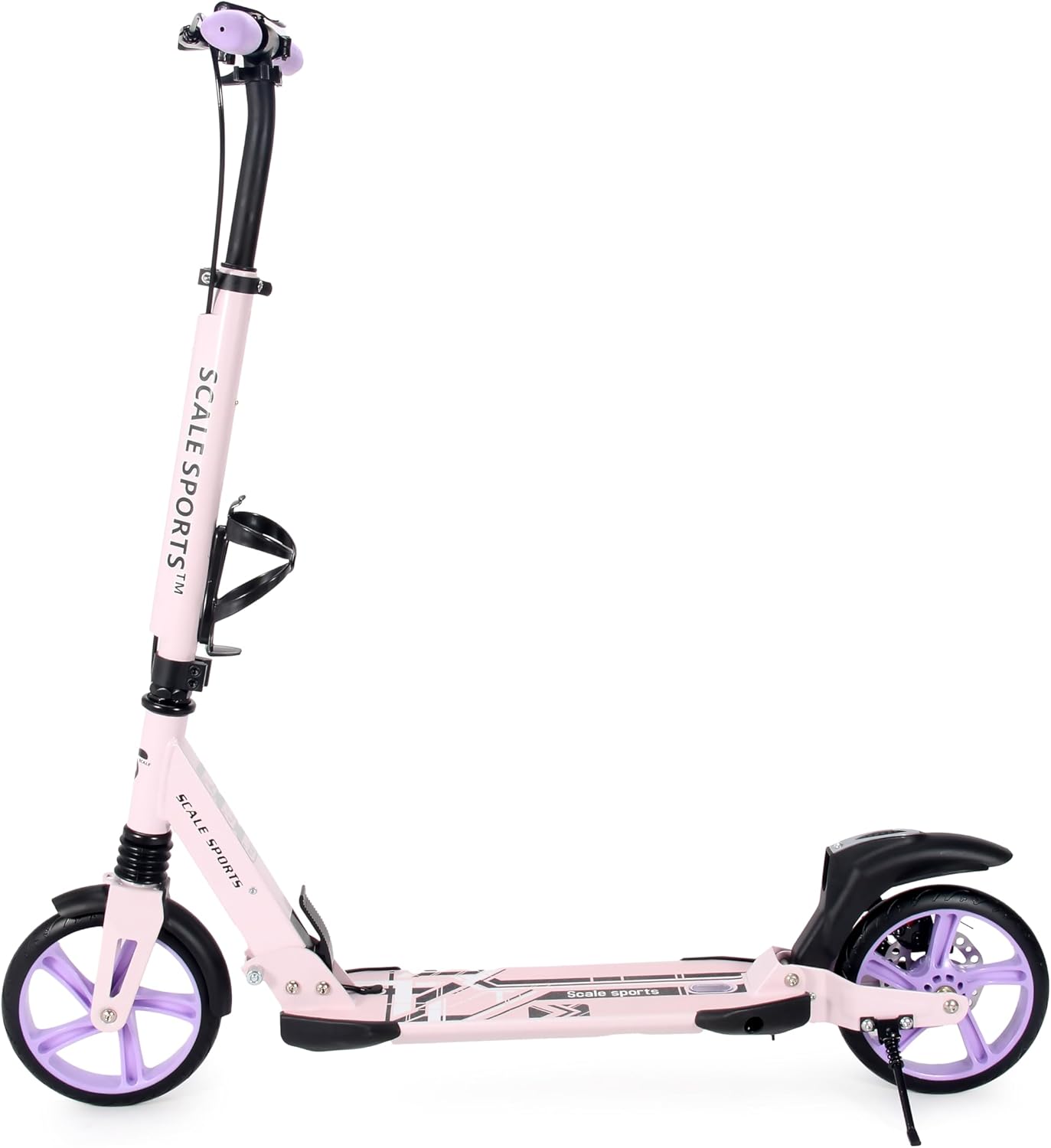 Scale Sports Purple Kick Scooter – Folding, Adjustable for Kids & Adults, Disc Brake, Dual Suspension, 200mm Wheels