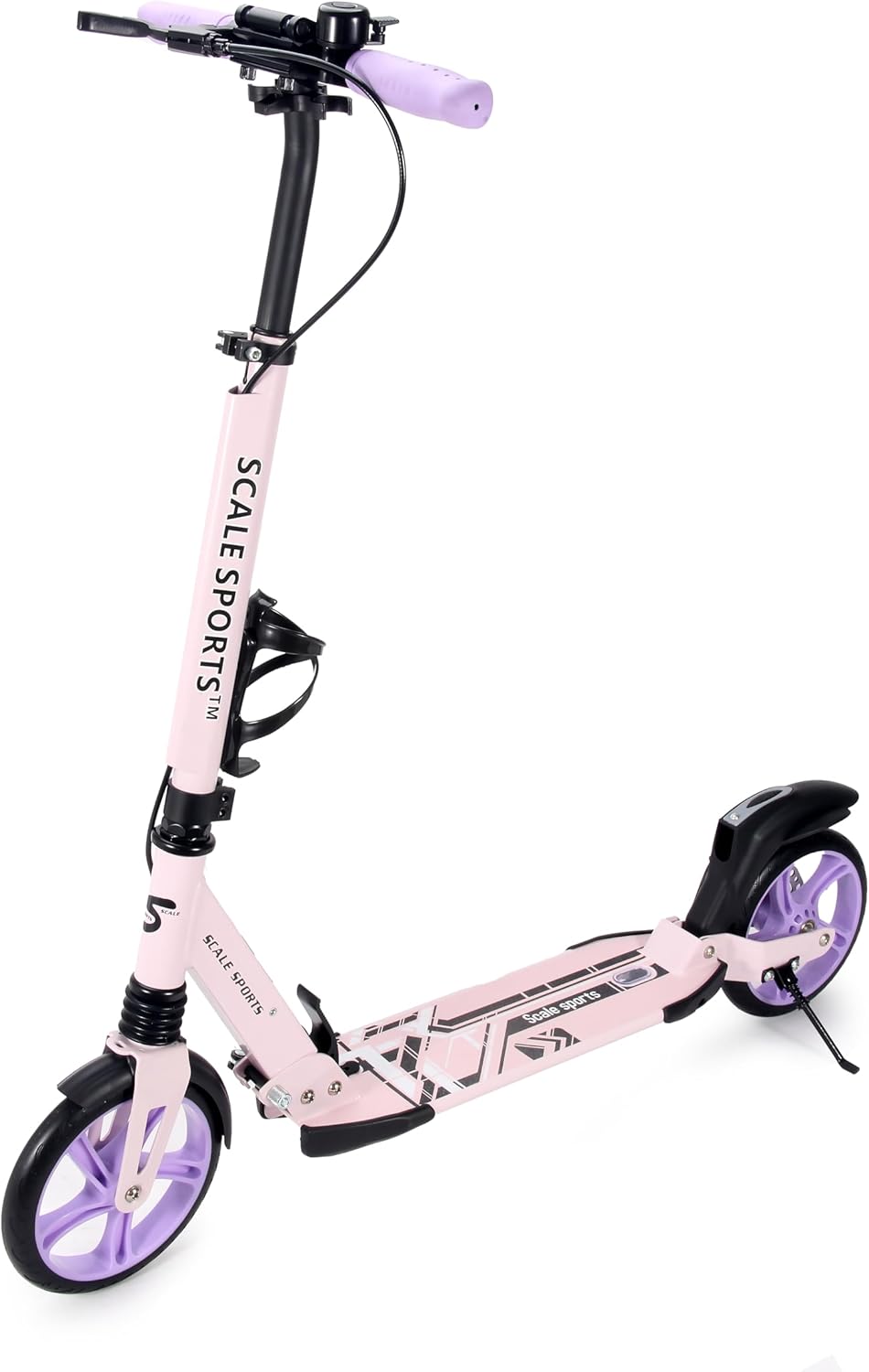 Scale Sports Purple Kick Scooter – Folding, Adjustable for Kids & Adults, Disc Brake, Dual Suspension, 200mm Wheels