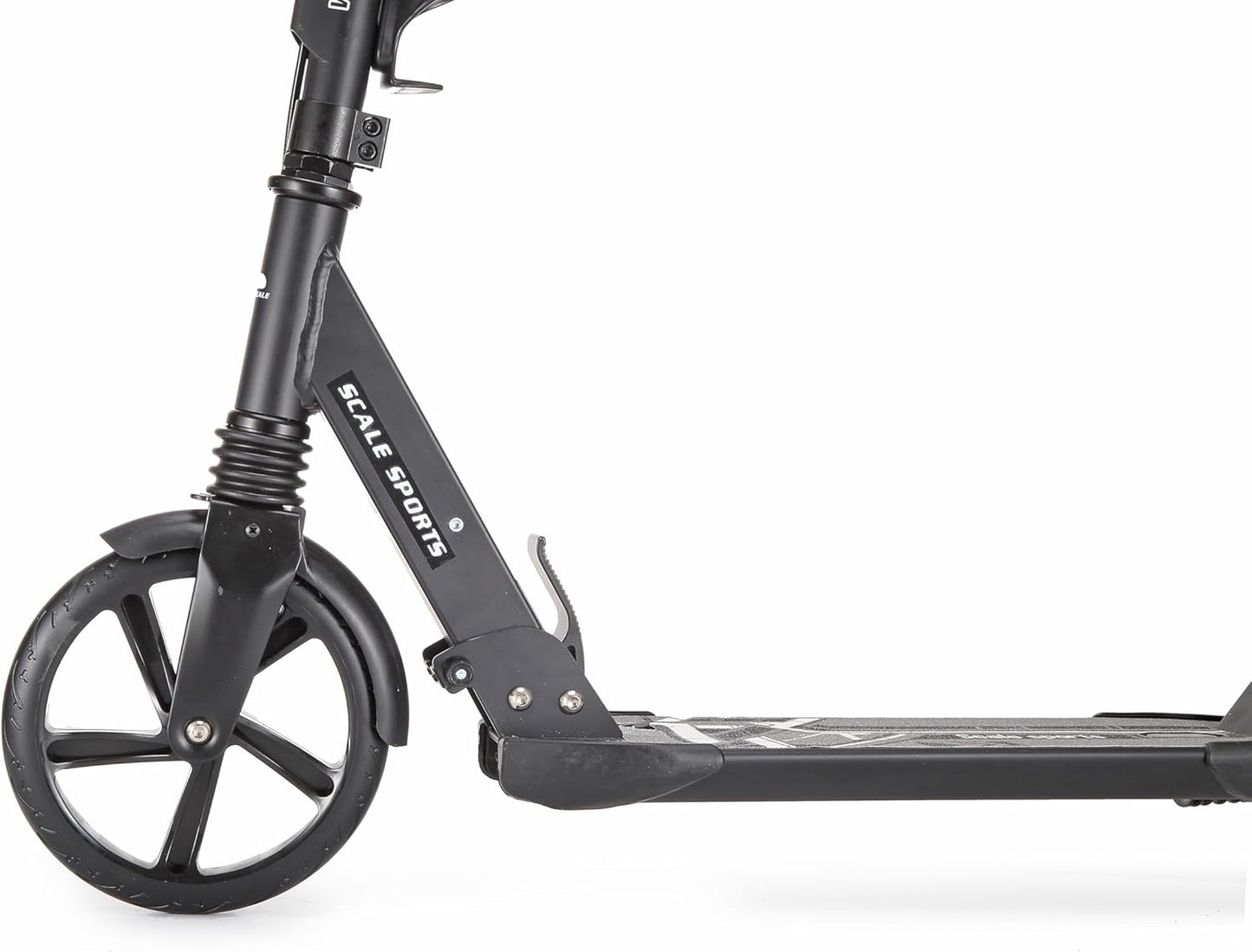 Scale Sports Black Kick Scooter – Folding, Adjustable for Kids & Adults, Disc Brake, Dual Suspension, 200mm Wheels