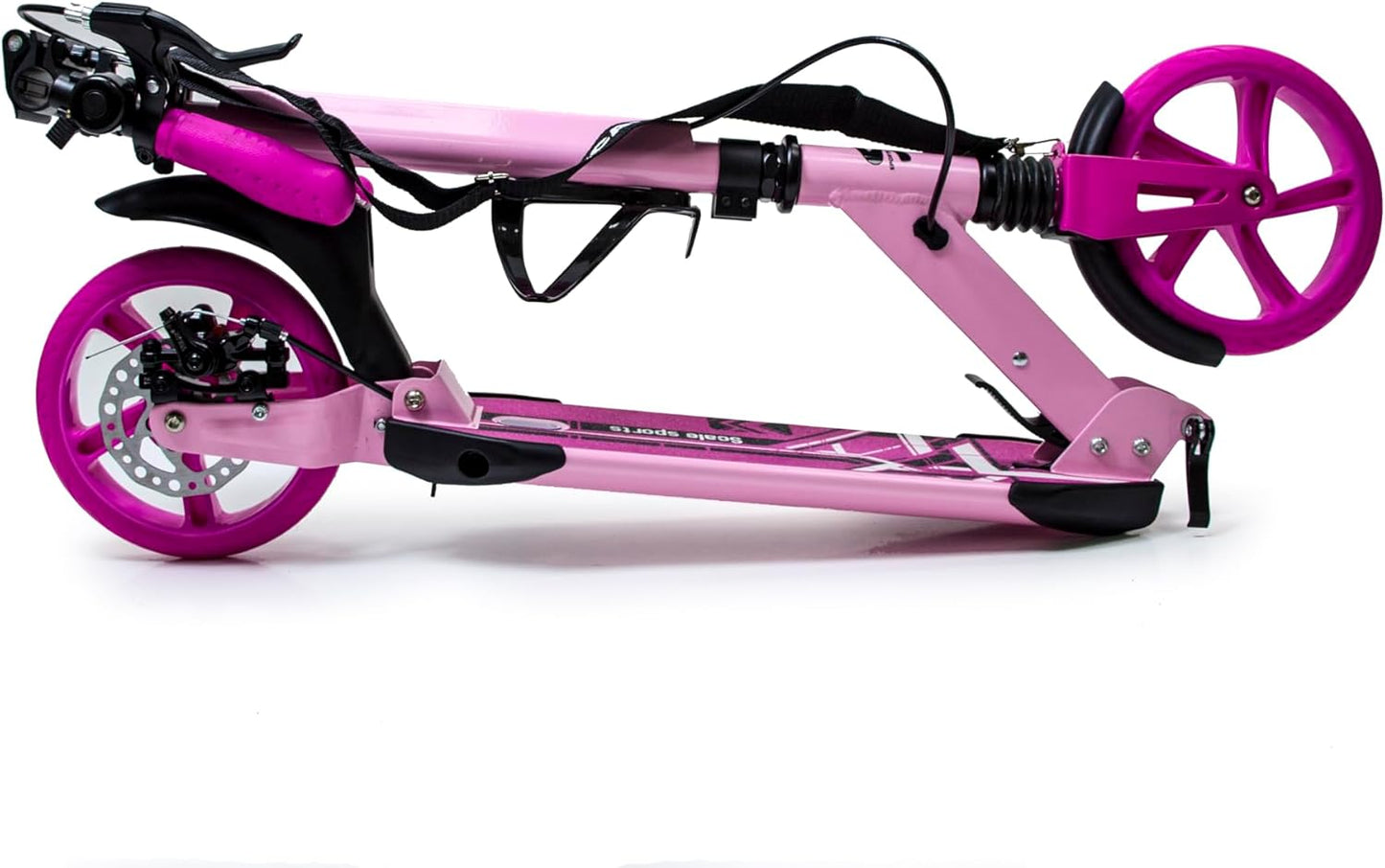 Scale Sports Pink Kick Scooter – Folding, Adjustable for Kids & Adults, Disc Brake, Dual Suspension, 200mm Wheels