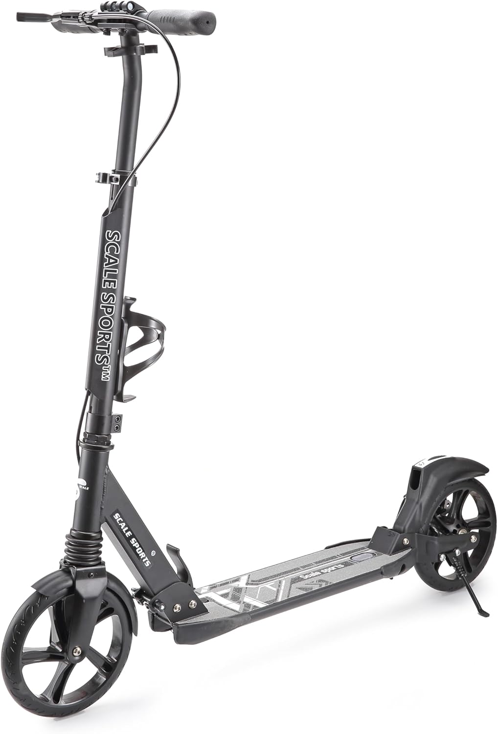 Scale Sports Black Kick Scooter – Folding, Adjustable for Kids & Adults, Disc Brake, Dual Suspension, 200mm Wheels