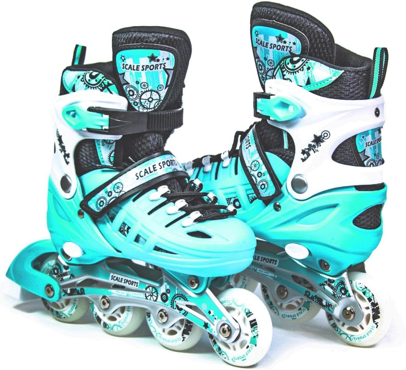 Scale Sports - Adjustuble Roller Skates with light up wheels for children and adults | Mint