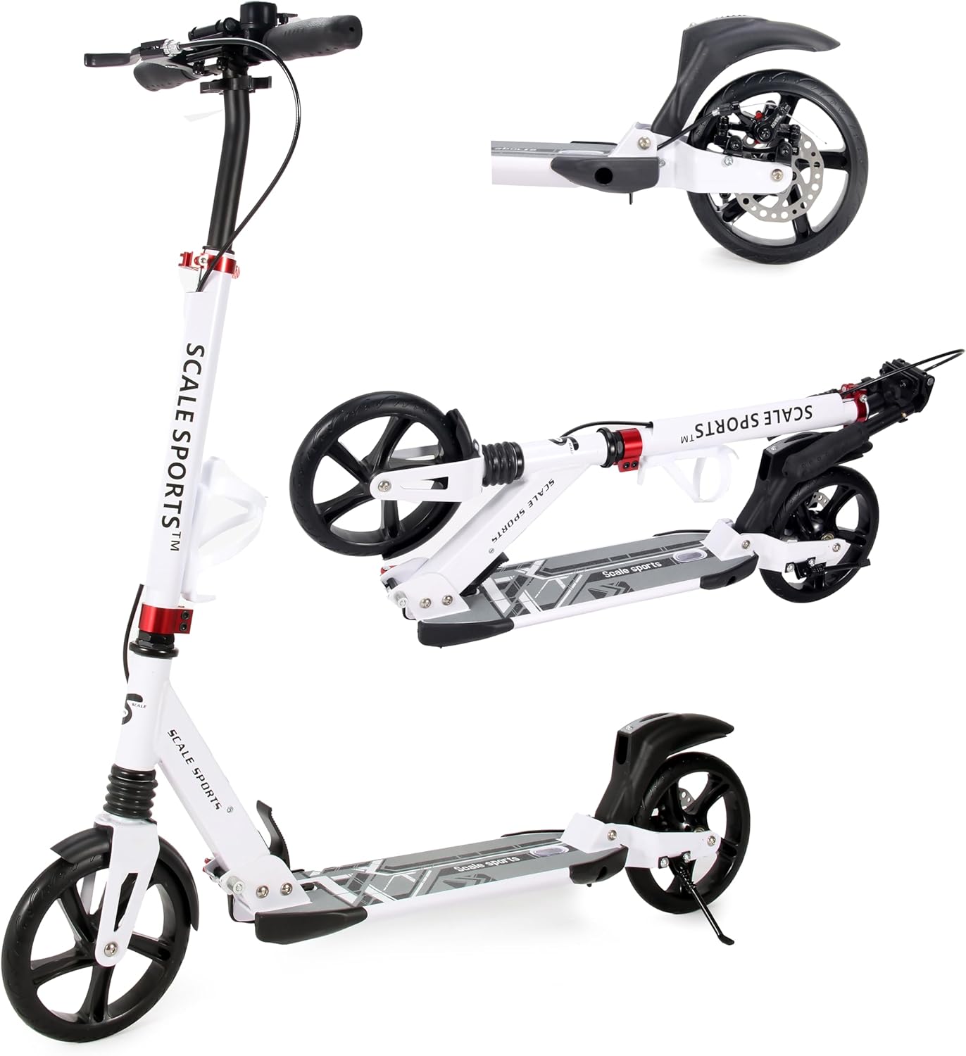 Scale Sports -Two Wheeled Folding 3 size Adjustable Kick Scooter for Kids | White