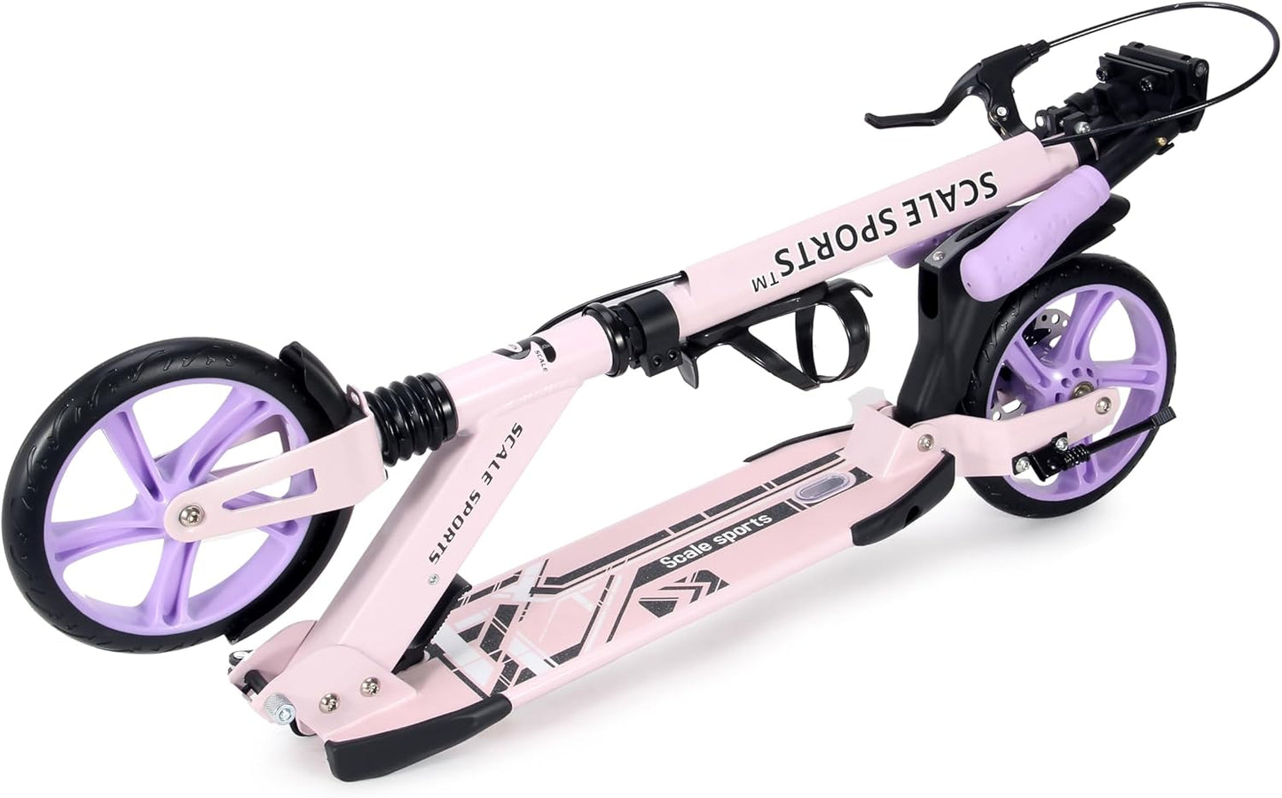 Scale Sports Purple Kick Scooter – Folding, Adjustable for Kids & Adults, Disc Brake, Dual Suspension, 200mm Wheels