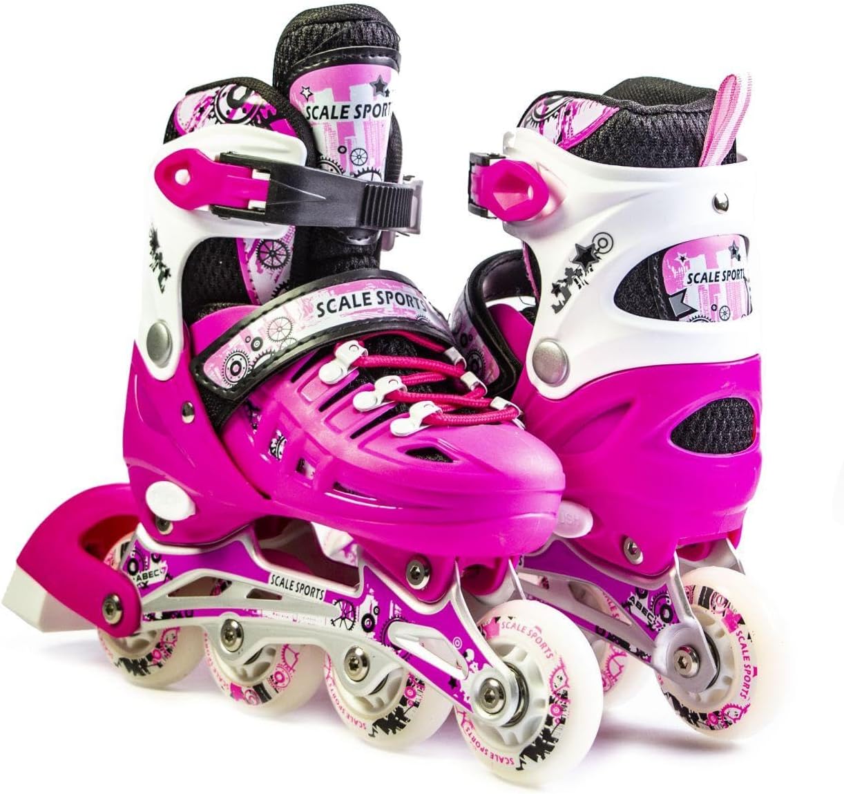 Scale Sports - Adjustuble Roller Skates with light up wheels  | Pink