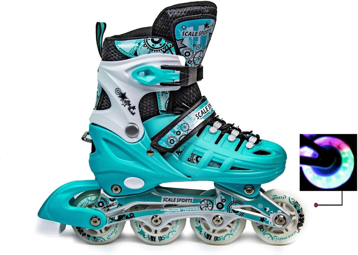 Scale Sports - Adjustuble Roller Skates with light up wheels for children and adults | Mint