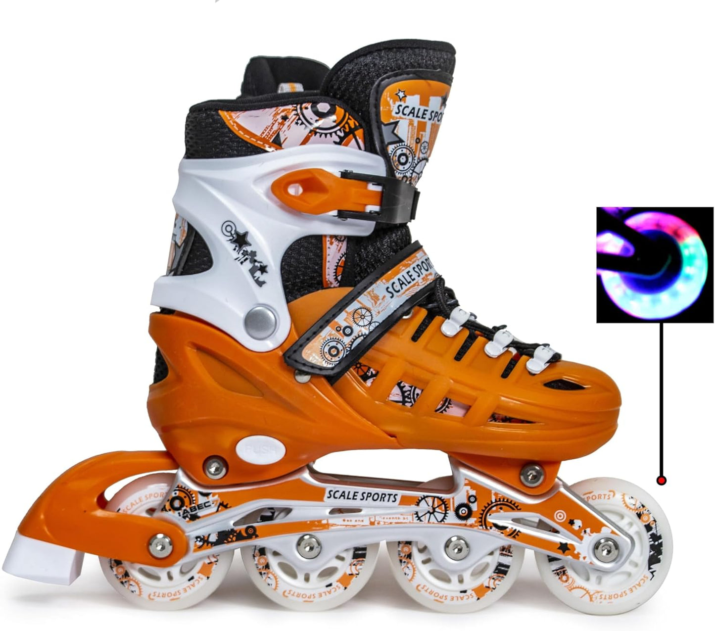Scale Sports - Adjustuble Roller Skates with light up wheels for children and adults | Orange