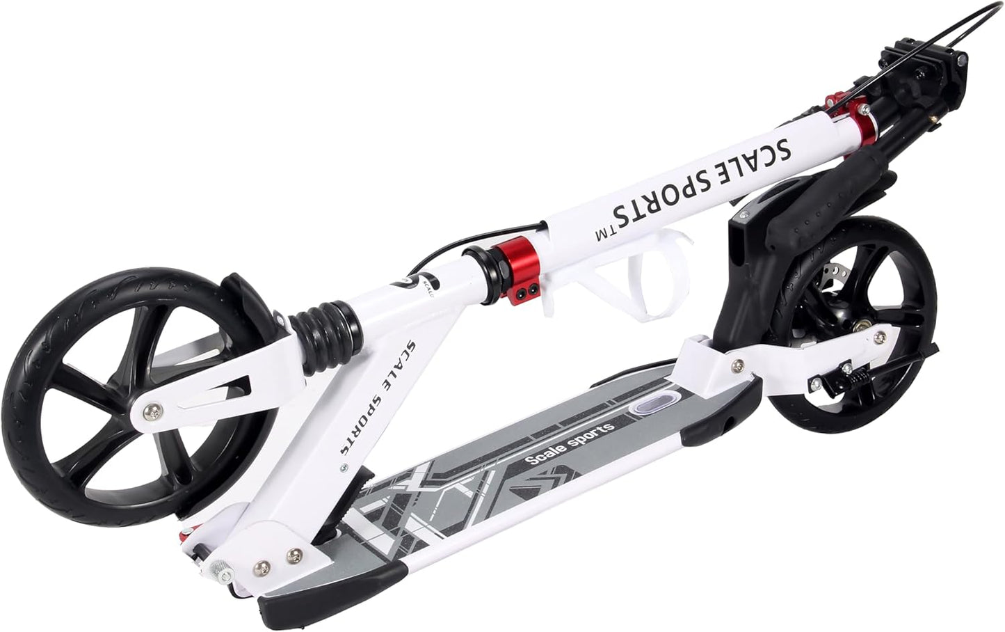 Scale Sports -Two Wheeled Folding 3 size Adjustable Kick Scooter for Kids | White