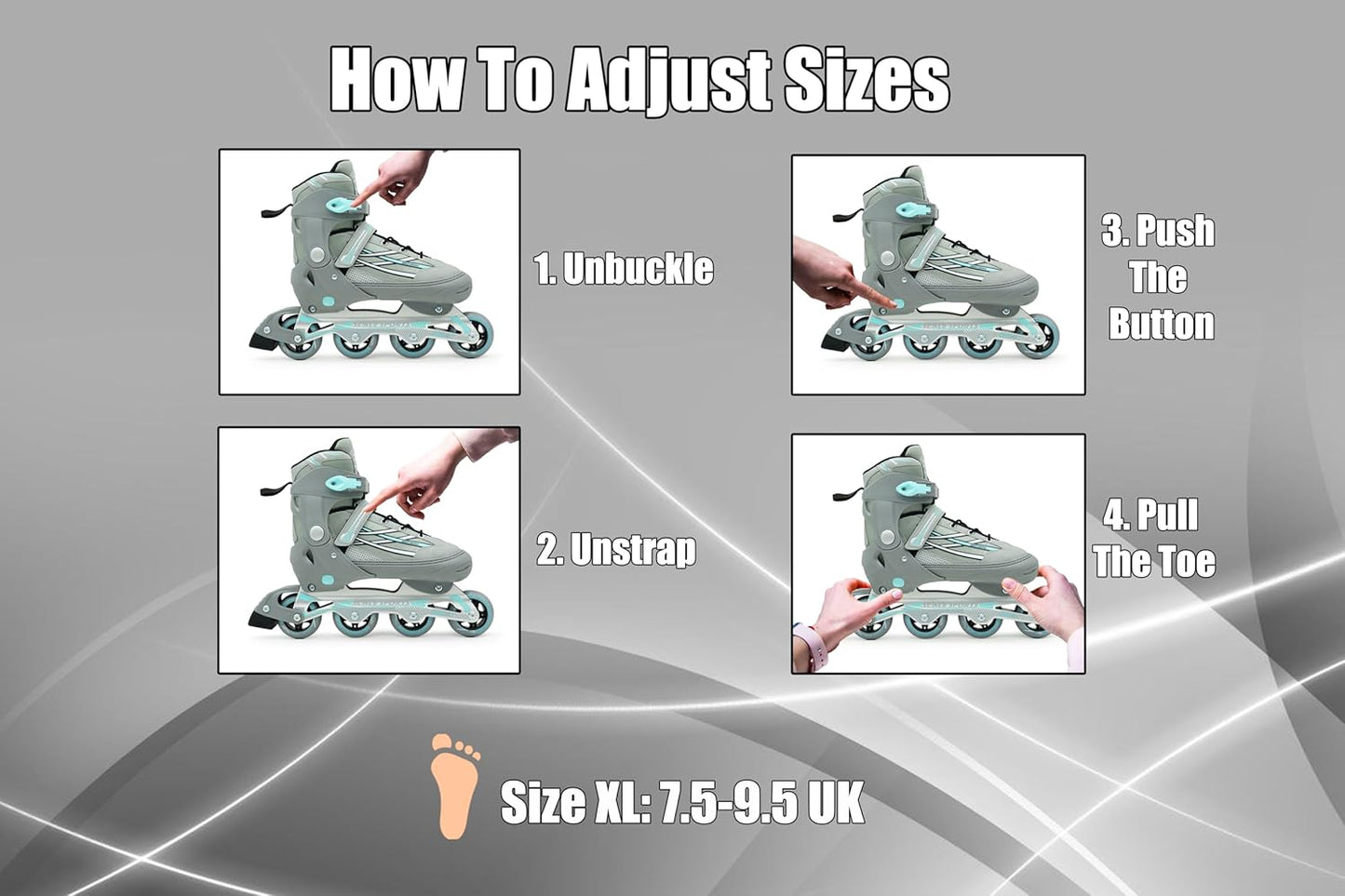 Adjustable Grey-Mint Inline Skates – Scale Sports 0935 (UK 7.5–9.5 | EU 41–44)