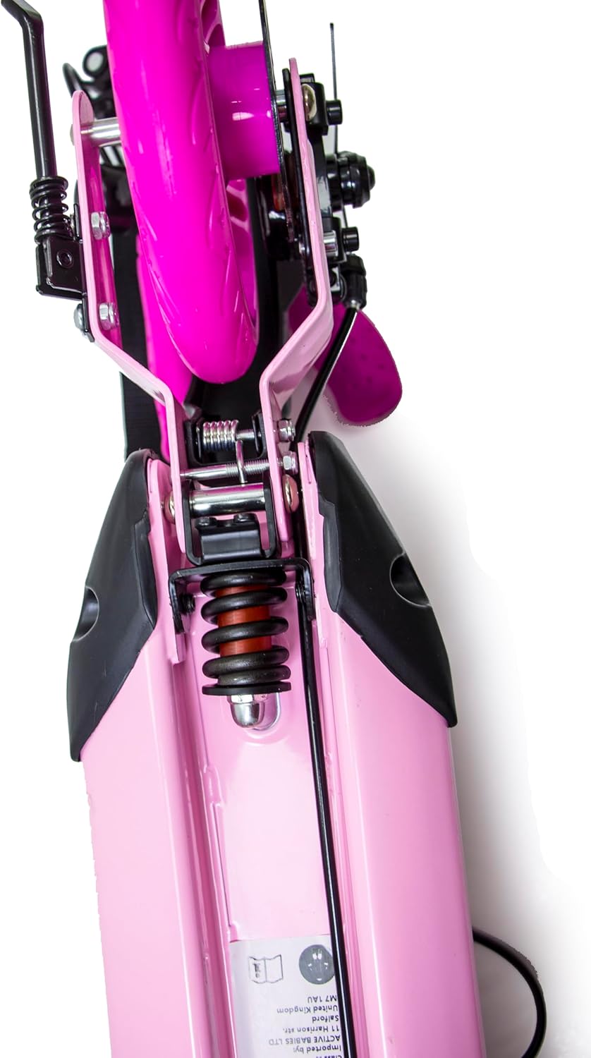 Scale Sports Pink Kick Scooter – Folding, Adjustable for Kids & Adults, Disc Brake, Dual Suspension, 200mm Wheels