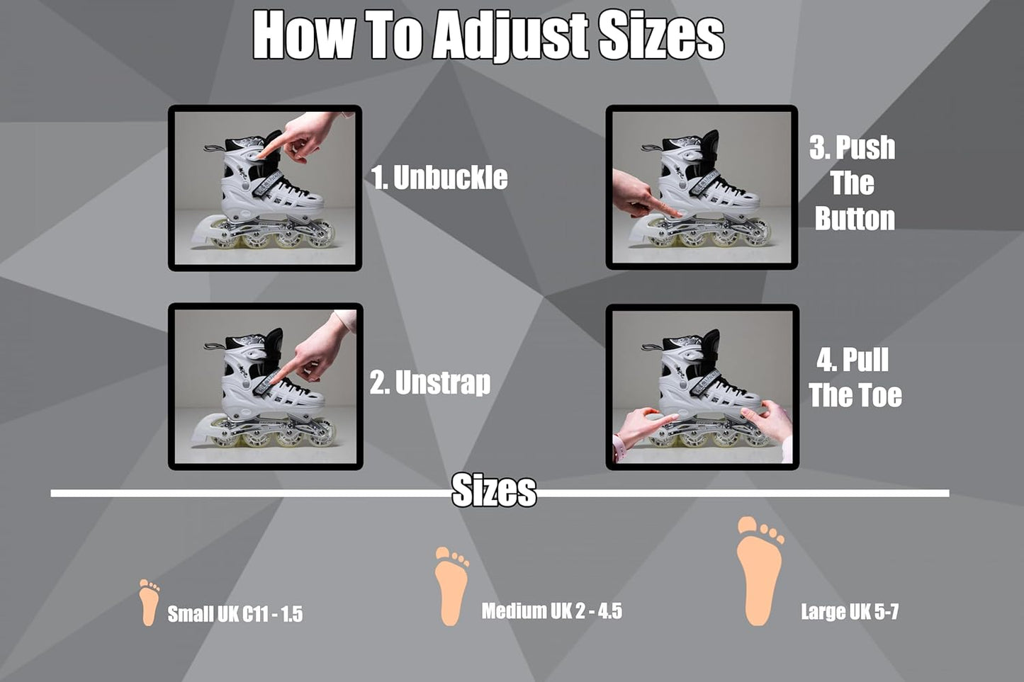 Scale Sports - Adjustuble Roller Skates with light up wheels for children and adults | White