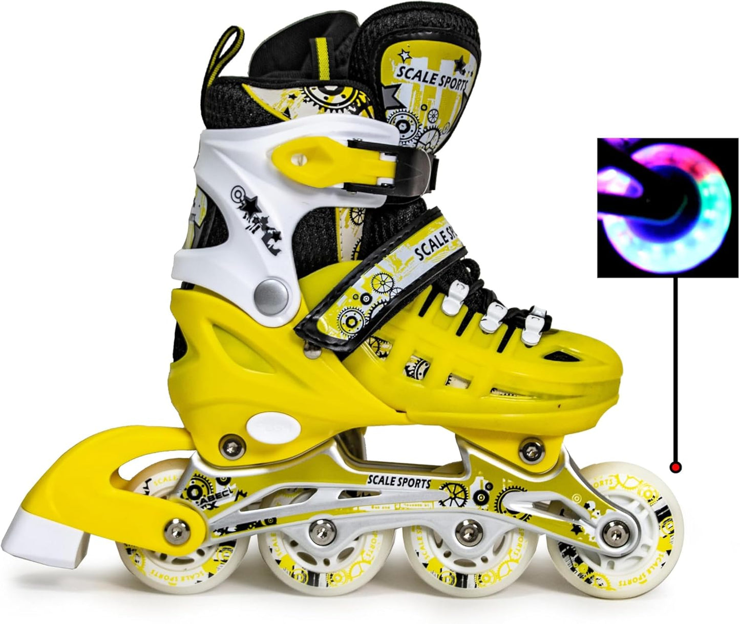 Scale Sports - Adjustuble Roller Skates with light up wheels for children and adults | Yellow