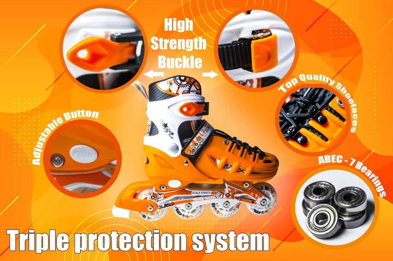 Scale Sports - Adjustuble Roller Skates with light up wheels for children and adults | Orange