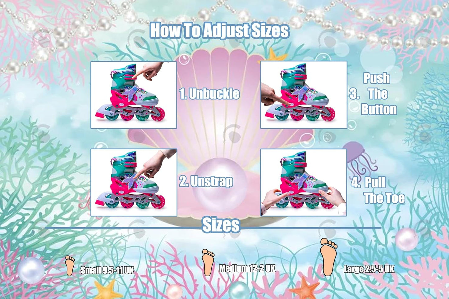 Mermaid Adjustable Inline Skates for Girls – Multicolour | Light-Up Wheels | Scale Sports