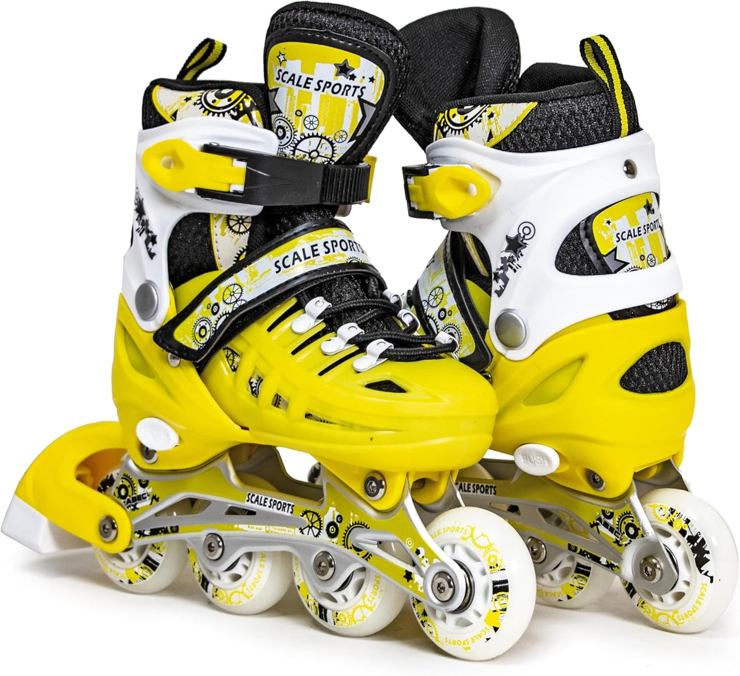 Scale Sports - Adjustuble Roller Skates with light up wheels for children and adults | Yellow
