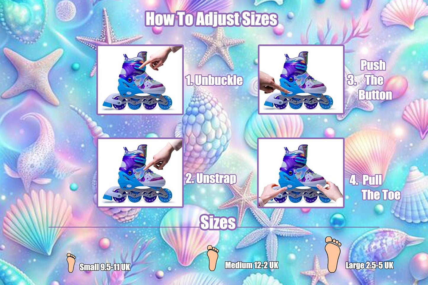Mermaid Adjustable Inline Skates for Girls – Purple | Light-Up Wheels | Scale Sports