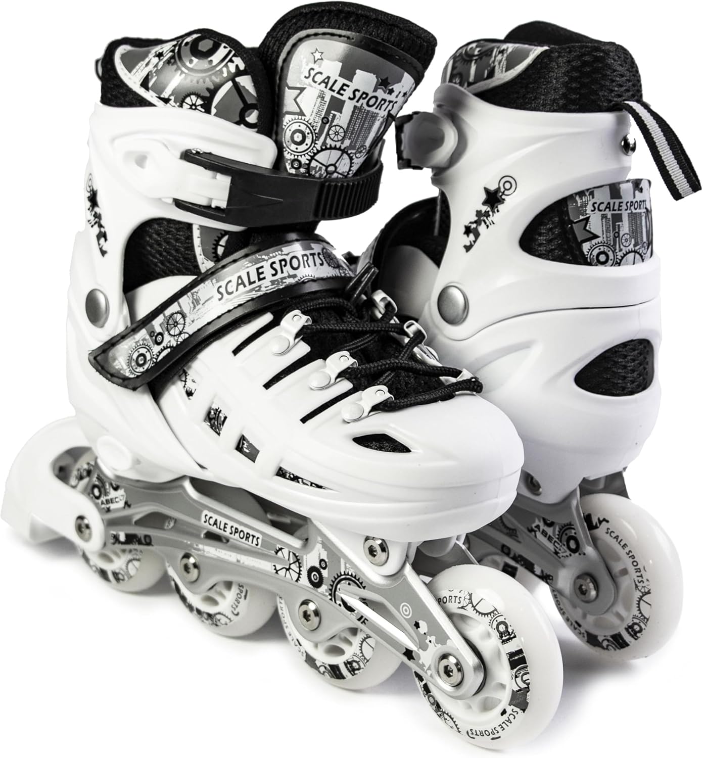 Scale Sports - Adjustuble Roller Skates with light up wheels for children and adults | White