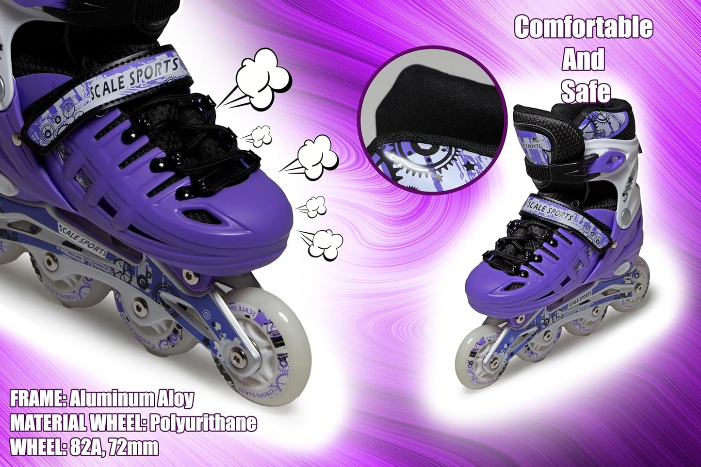 Scale Sports - Adjustuble Roller Skates with light up wheels for children and adults | Purple