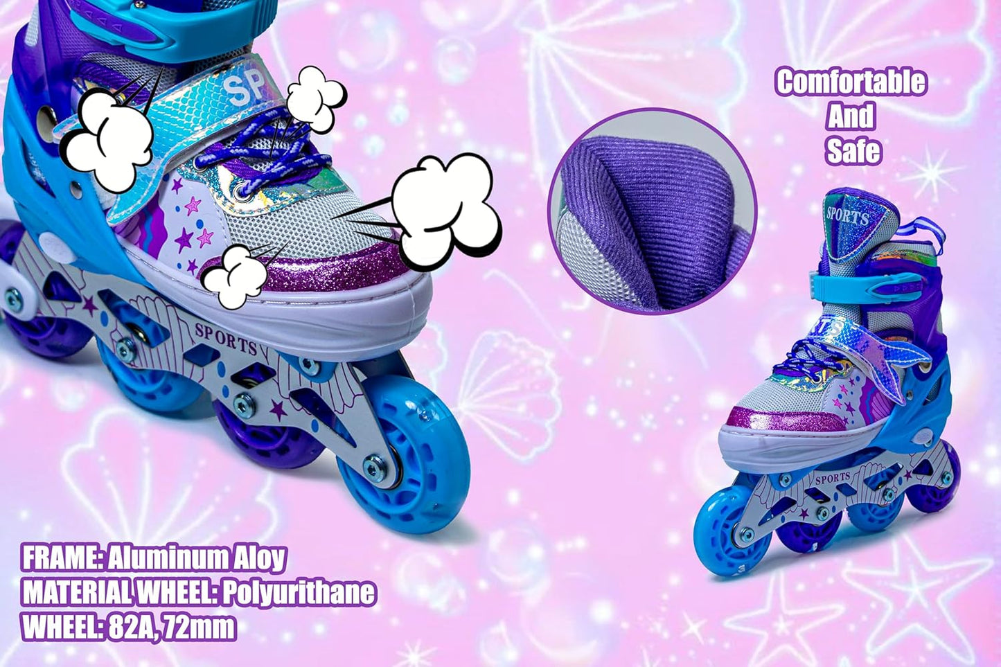 Mermaid Adjustable Inline Skates for Girls – Purple | Light-Up Wheels | Scale Sports