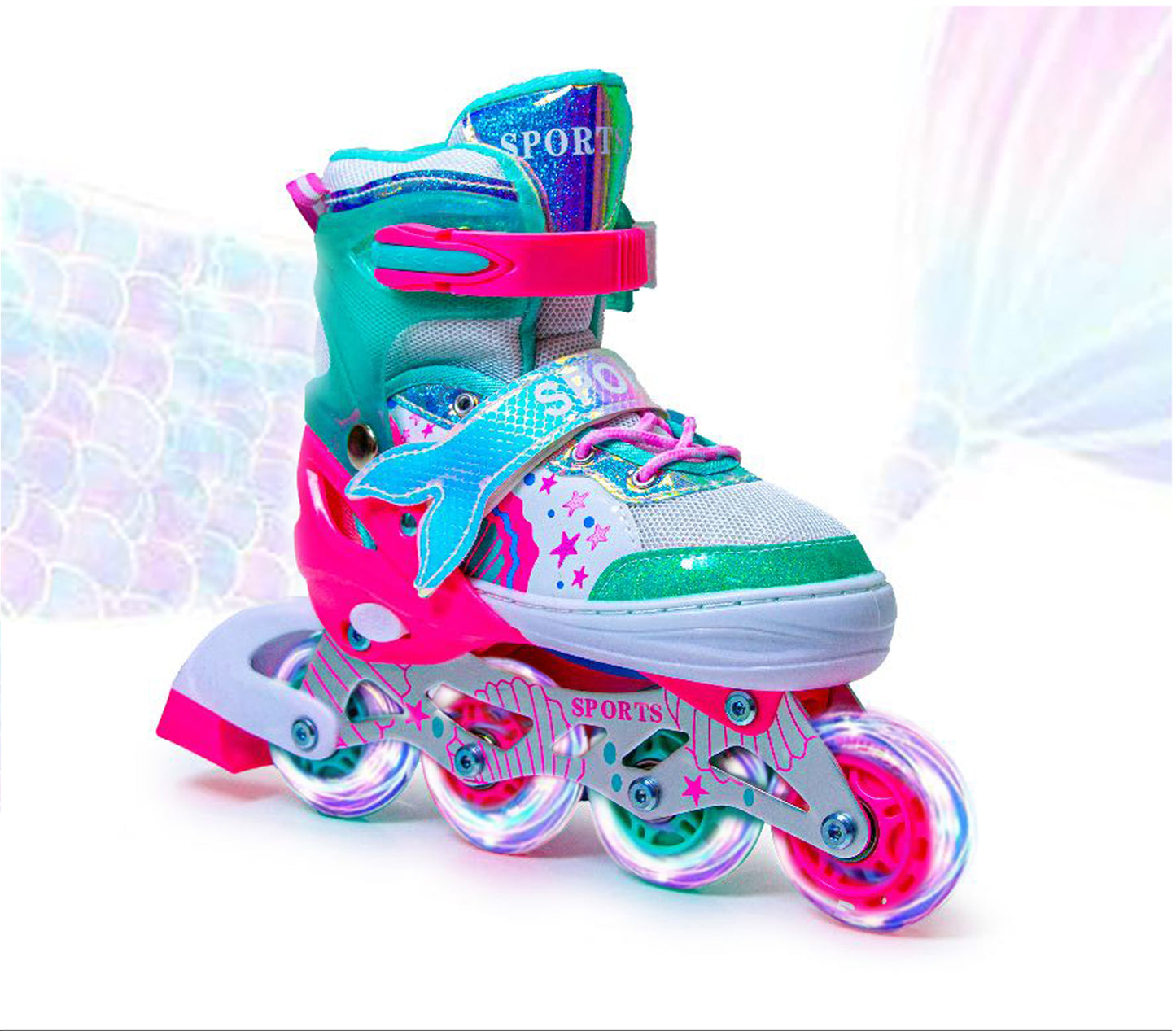 Mermaid Adjustable Inline Skates for Girls – Multicolour | Light-Up Wheels | Scale Sports