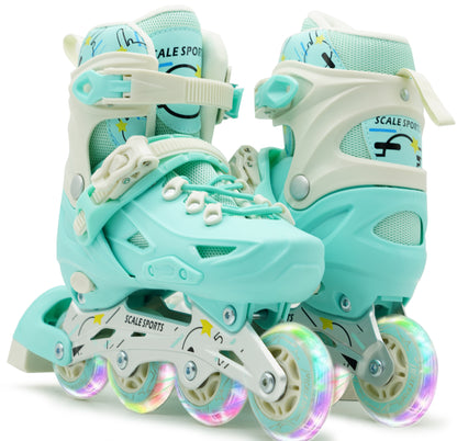 Scale Sports Adjustable Roller Skates with Light-Up Wheels – Kids Inline Roller Skates for Children and Adults Mint