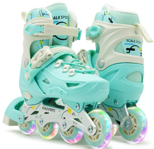 Scale Sports Adjustable Roller Skates with Light-Up Wheels – Kids Inline Roller Skates for Children and Adults Mint