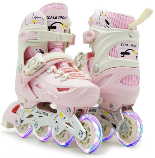 Scale Sports Adjustable Roller Skates with Light-Up Wheels – Kids Inline Roller Skates for Children and Adults Pink