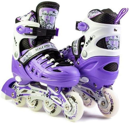 Scale Sports - Adjustuble Roller Skates with light up wheels for children and adults | Purple