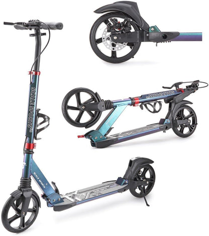 Scale Sports Chameleon Kick Scooter – Folding, Adjustable for Kids & Adults, Disc Brake, Dual Suspension, 200mm Wheels