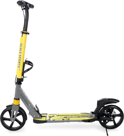 Scale Sports -Two Wheeled Folding 3 size Adjustable Kick Scooter for Kids | Yellow