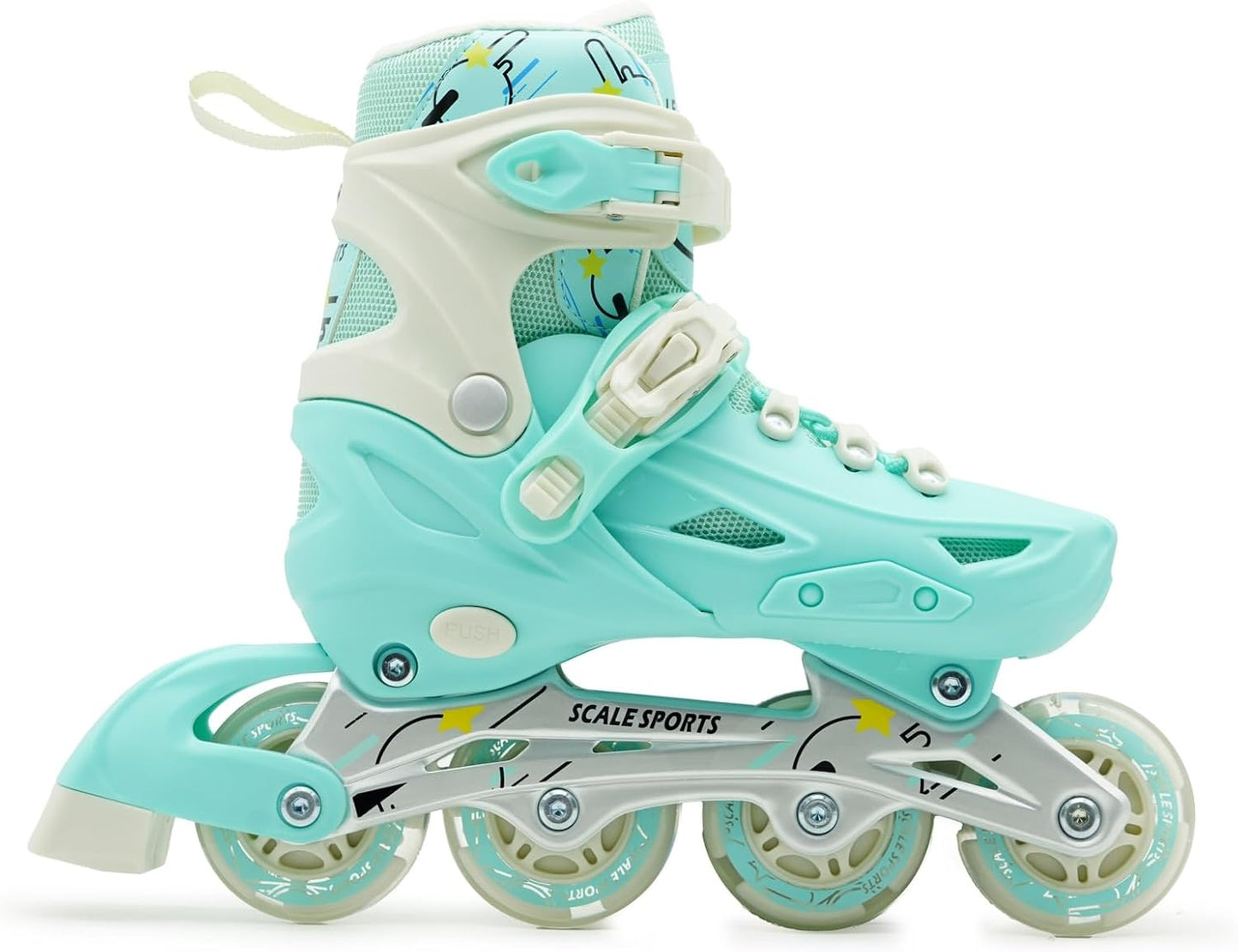 Scale Sports Adjustable Roller Skates with Light-Up Wheels – Kids Inline Roller Skates for Children and Adults Mint