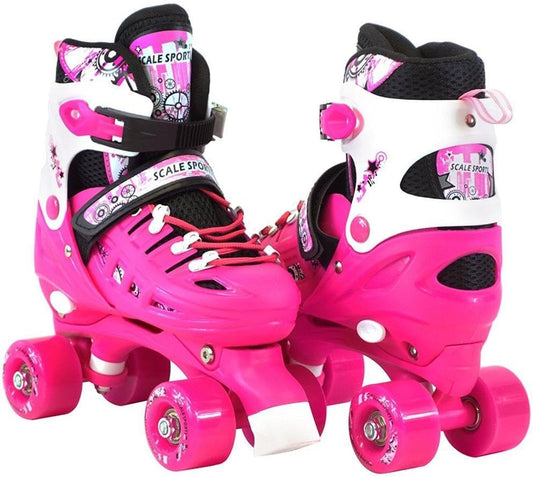 3 sizes Adjustable Quad Roller Skates for boys and girls | Pink