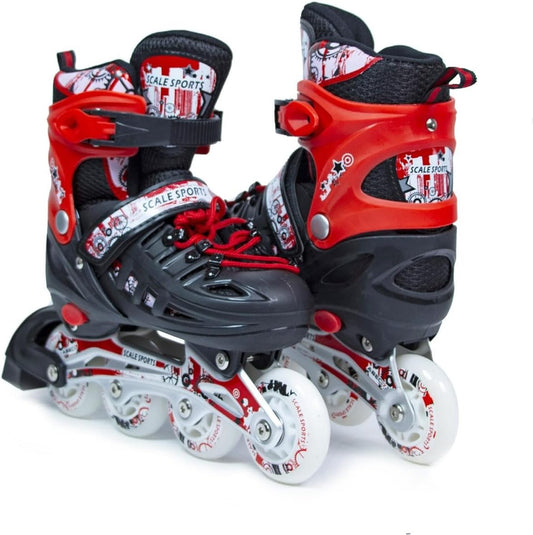 Scale Sports - Adjustuble Roller Skates with light up wheels for children and adults | Red