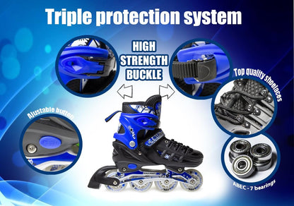 Scale Sports - Adjustuble Roller Skates with light up wheels for children and adults | Blue