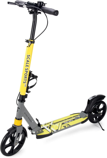Scale Sports -Two Wheeled Folding 3 size Adjustable Kick Scooter for Kids | Yellow