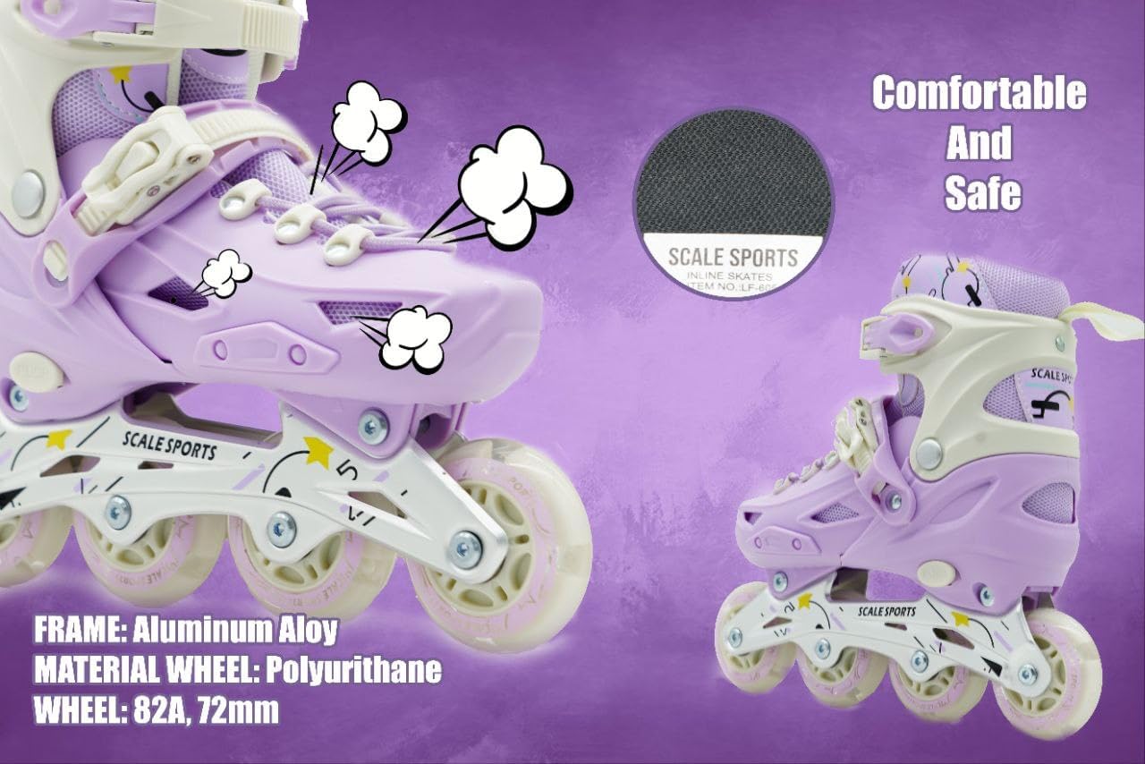 Scale Sports Adjustable Roller Skates with Light-Up Wheels – Kids Inline Roller Skates for Children and Adults Purple