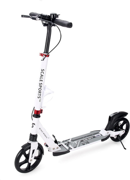 Scale Sports -Two Wheeled Folding 3 size Adjustable Kick Scooter for Kids | White