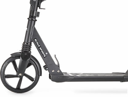 Scale Sports Black Kick Scooter – Folding, Adjustable for Kids & Adults, Disc Brake, Dual Suspension, 200mm Wheels