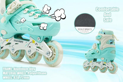 Scale Sports Adjustable Roller Skates with Light-Up Wheels – Kids Inline Roller Skates for Children and Adults Mint