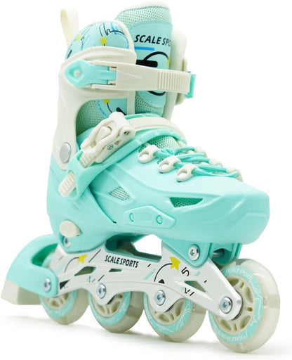 Scale Sports Adjustable Roller Skates with Light-Up Wheels – Kids Inline Roller Skates for Children and Adults Mint