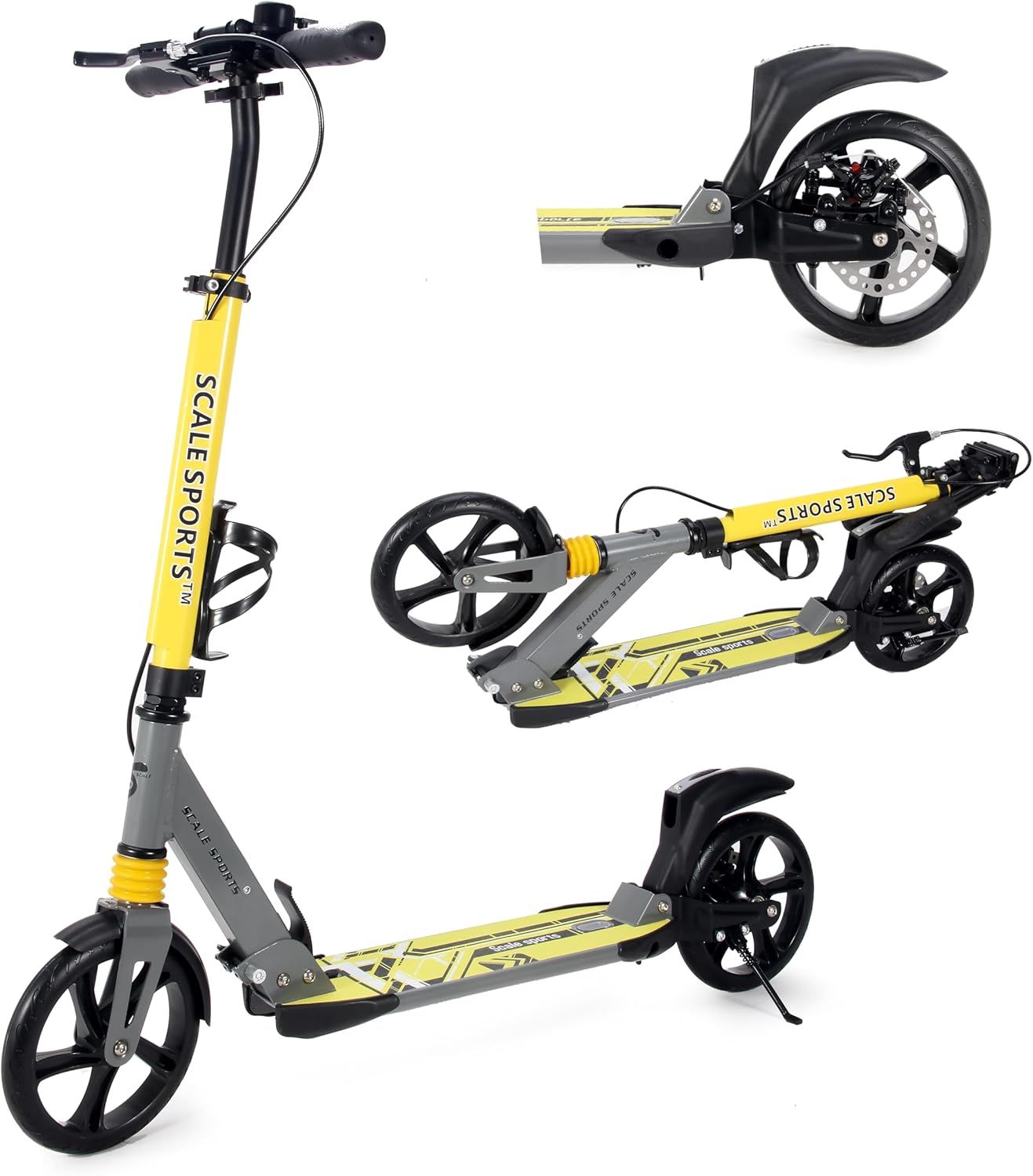 Scale Sports -Two Wheeled Folding 3 size Adjustable Kick Scooter for Kids | Yellow