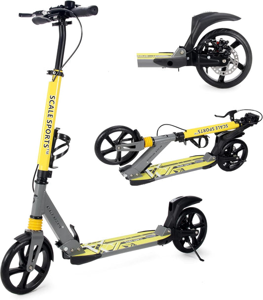 Scale Sports -Two Wheeled Folding 3 size Adjustable Kick Scooter for Kids | Yellow