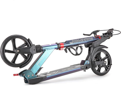 Scale Sports Chameleon Kick Scooter – Folding, Adjustable for Kids & Adults, Disc Brake, Dual Suspension, 200mm Wheels