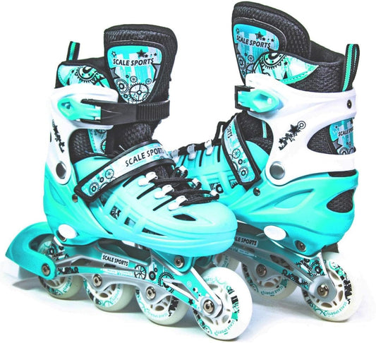 Scale Sports - Adjustuble Roller Skates with light up wheels for children and adults | Mint