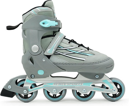 Adjustable Grey-Mint Inline Skates for Adults & Teens – Scale Sports 0935 (UK 7.5–9.5 | EU 41–44)