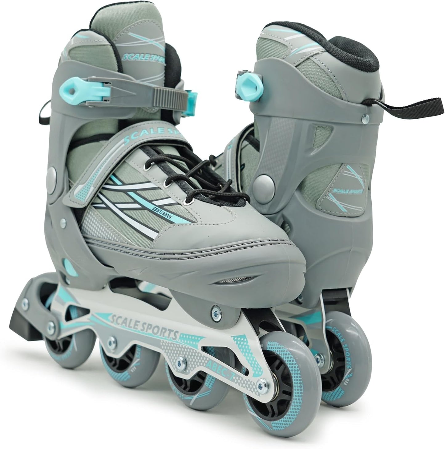Adjustable Grey-Mint Inline Skates for Adults & Teens – Scale Sports 0935 (UK 7.5–9.5 | EU 41–44)